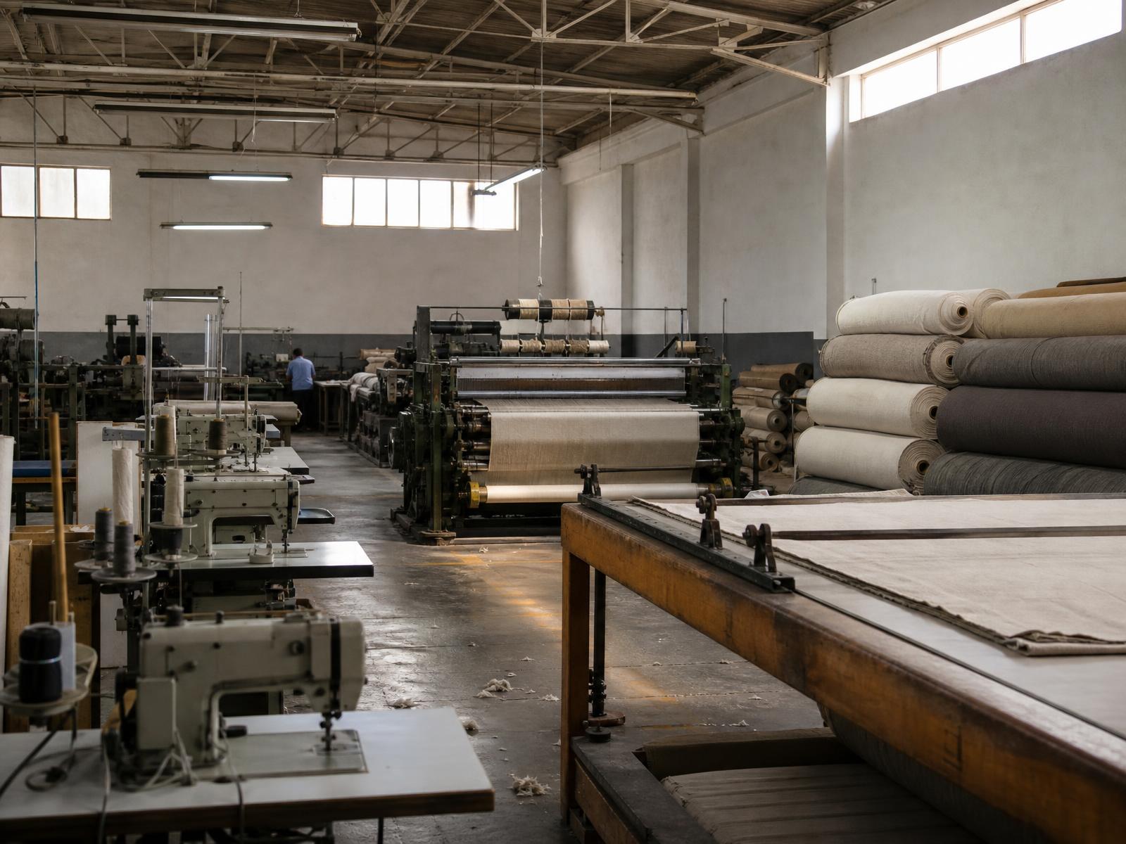 Industrial weaving loom producing neutral woven fabric in a textile mill